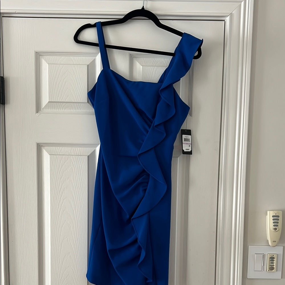 Guess Blue Ruched One Shoulder Cocktail Dress